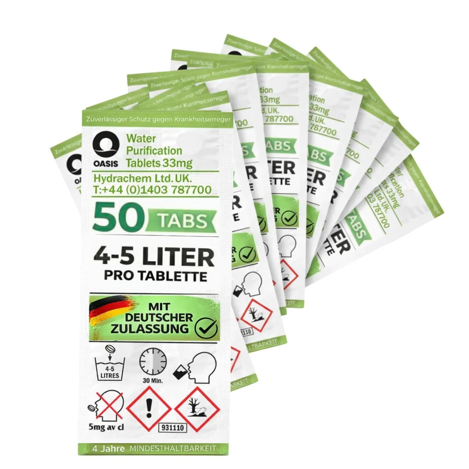 JUNG Oasis Wasseraufbereitung Tabletten 50x5L 33mg GE inkl. 10L Faltbarer Wasserkanister Camping Outdoor Trinkwasser Entkeimung Wasserfilter