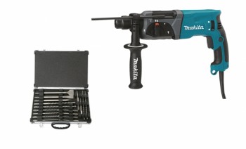 Makita HR2470 + D-42444 SDS-plus Bohrer + Meißel-Set 17-tlg.