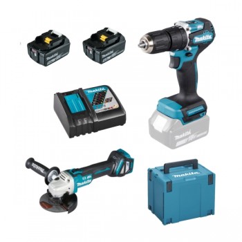 Makita Akku-Maschinen-Set DHP487Z + DGA513Z + 2x BL1850