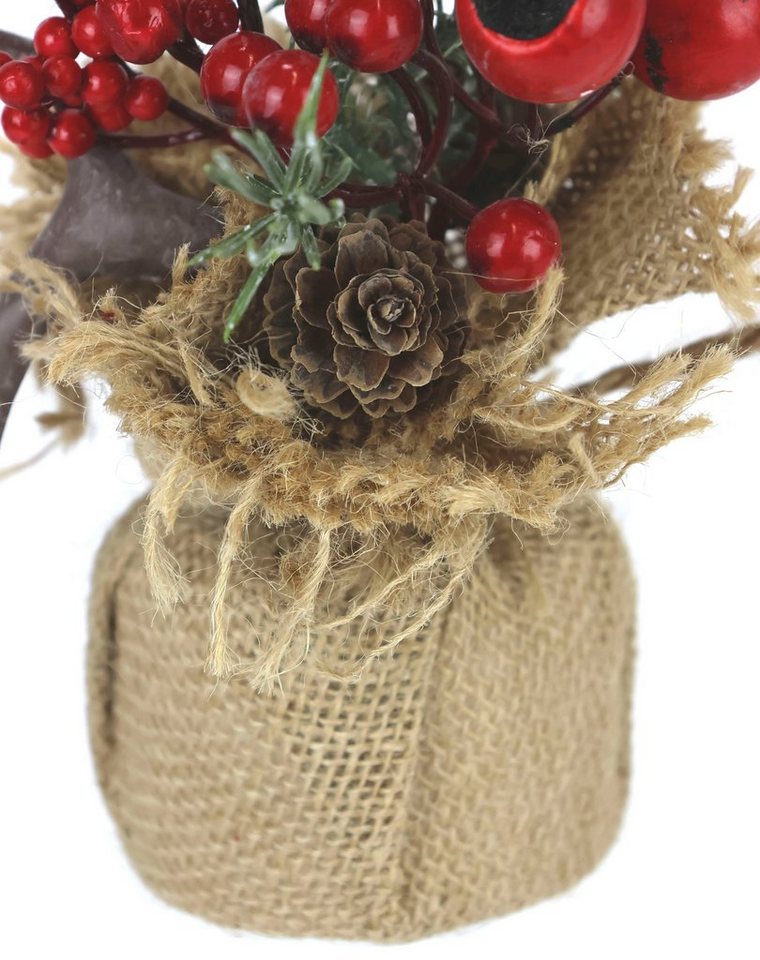 Winterliche Kunstpflanze Weihnachtsgesteck in Jute, Weihnachtsdeko im 2er Set, Tanne, I.GE.A., Höhe 20 cm, Kunstblumen-Arrangement 1x mit Horn und 1x mit Hirsch Bild 5