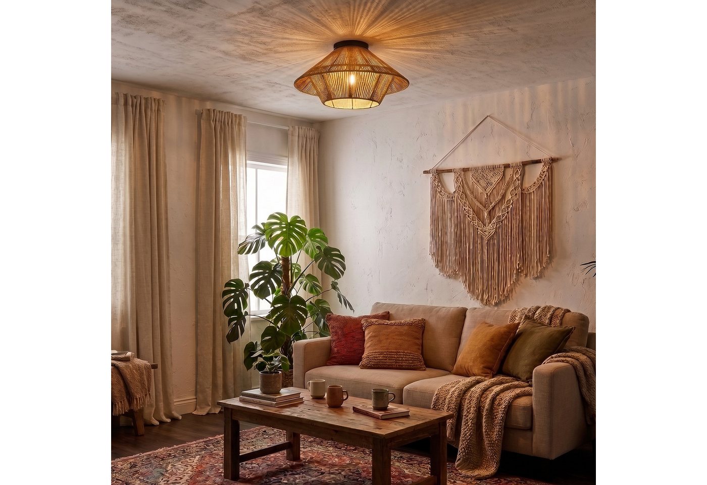 OTTO home Deckenleuchte Sillias, Ø 49 cm, ohne Leuchtmittel, Deckenlampe aus Sisal-Schnur gefertigt, E27-Fassung