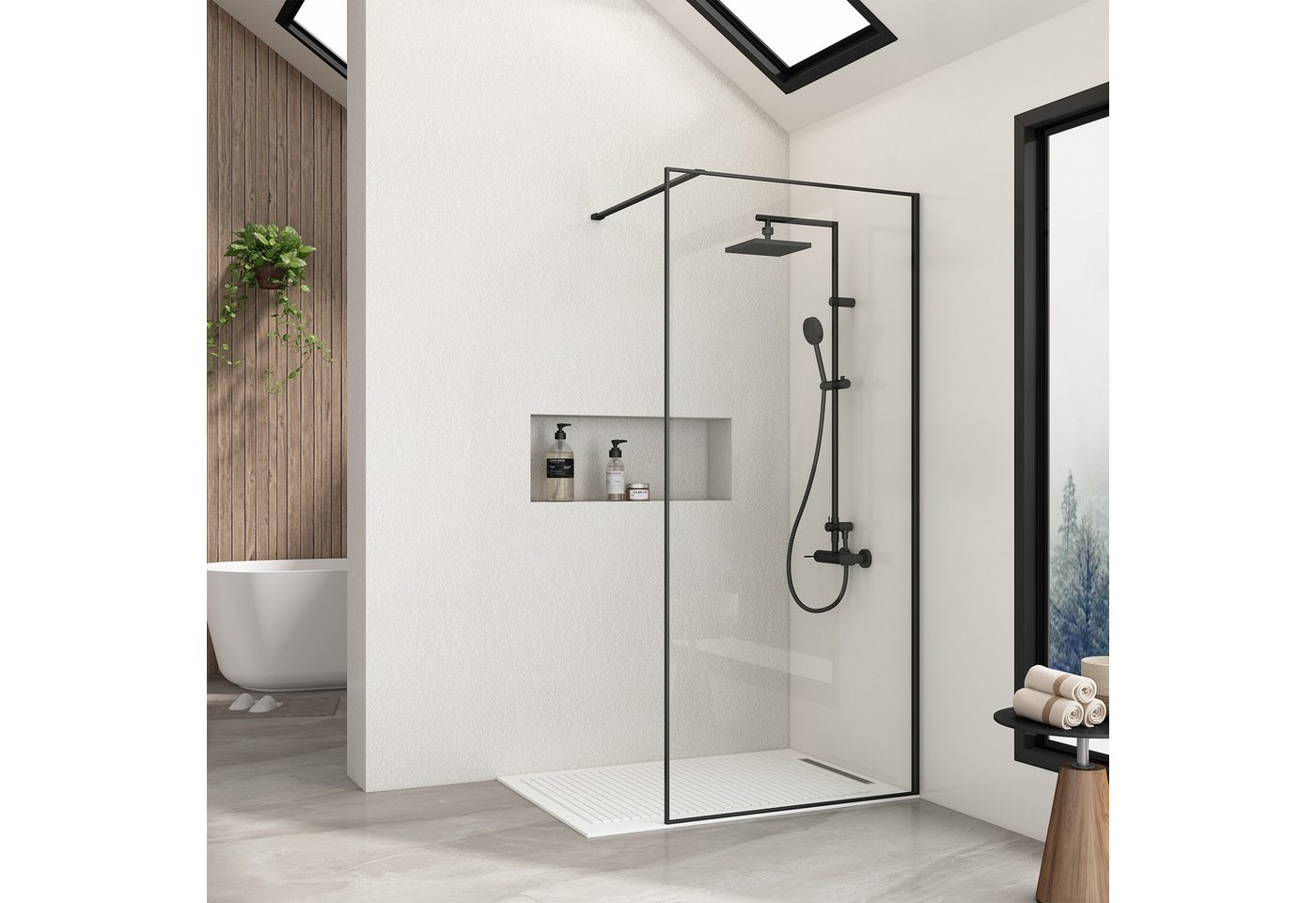 welltime Walk-in-Dusche Walk In Frame, Einscheibensicherheitsglas, Rundumrahmen, auch mit stabilisierendem Eckregal Bild 5