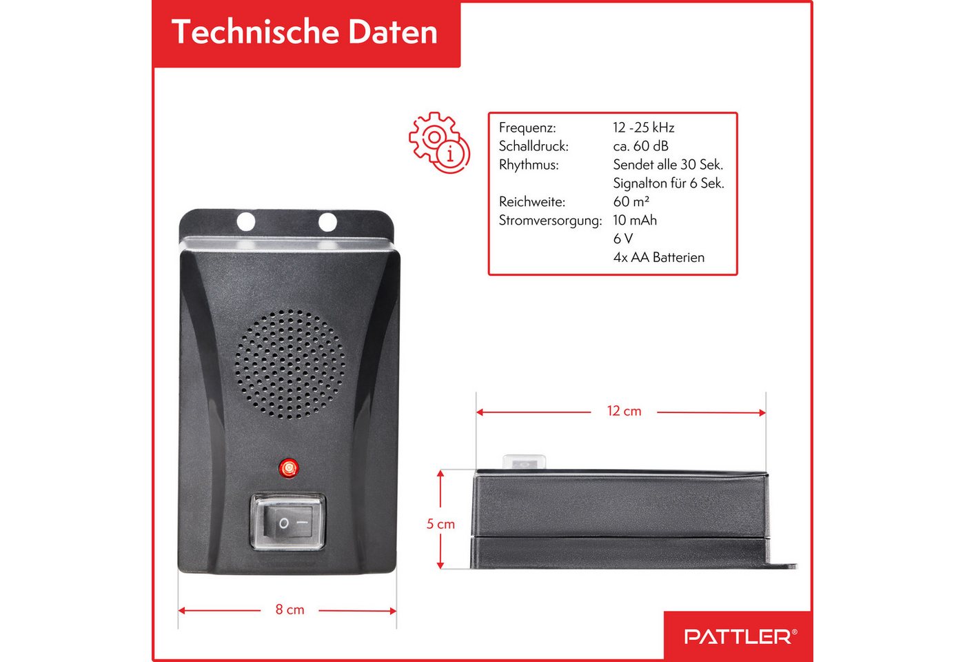 Pattler Ultraschall-Tierabwehr Marderabwehr an Fahrzeug, Carport oder Stellplatz, 1 Gerät für ca. 40 m²