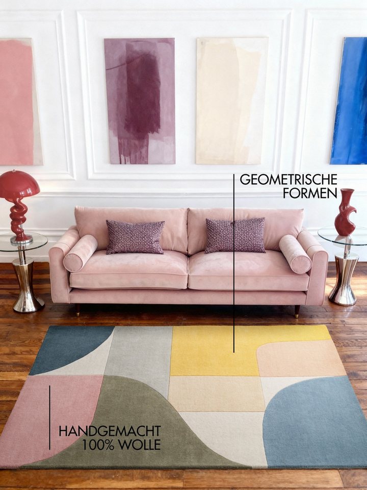 Ted Baker Wollteppich Curzon, rechteckig, Höhe: 17 mm, Wolle, Naturteppich, Handgemacht, Wohnzimmer, Schlafzimmer, bunt