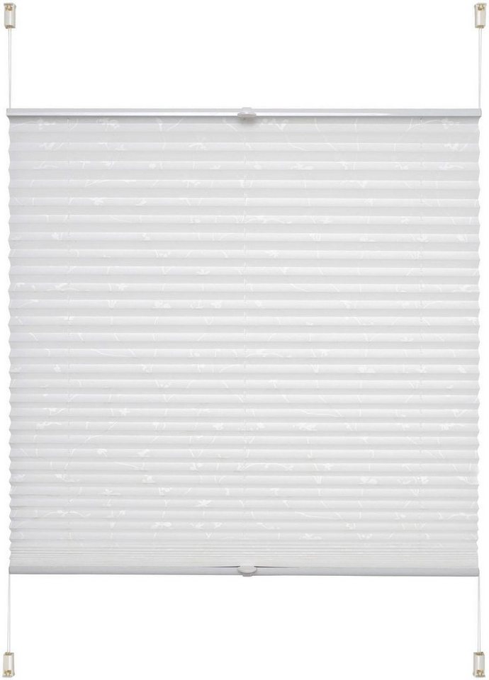 Liedeco Plissee Klemmfix-Plissee Ranke grau, Crunsh-Optik, ohne Bohren, Lichtschutz, Lichtschutz, ohne Bohren, verspannt, Klemmfix, Klemmfix-Plisse mit floralem Druck Bild 2