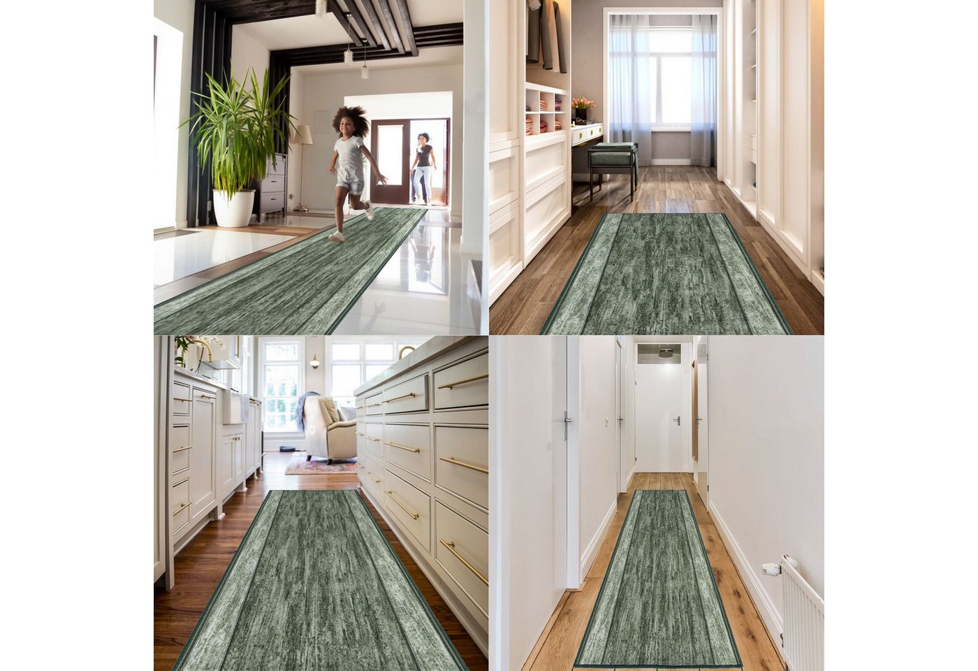Mazovia Läufer Retro Bordüre Grün Flur, Schlafzimmer, Diele, Fußbodenheizung