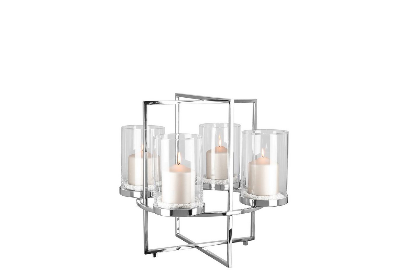 Fink Adventskranz NORMAN Leuchter - H. 43cm x D. 46cm - silber - Edelstahl/Glas, Türkranz Tannenkranz Blumenkranz Leuchter - Nur für Innenräume