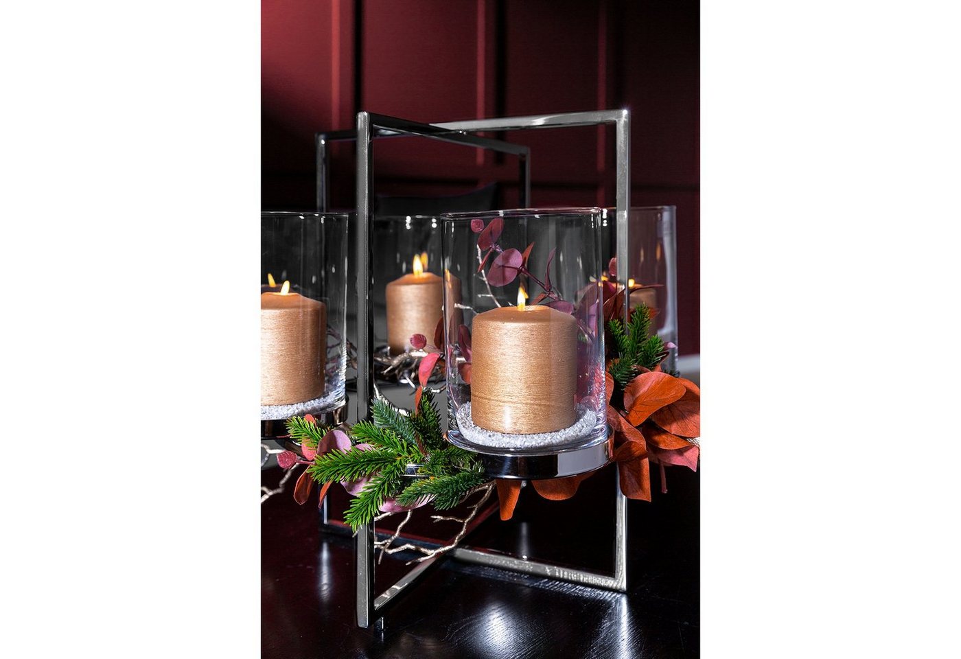 Fink Adventskranz NORMAN Leuchter - H. 43cm x D. 46cm - silber - Edelstahl/Glas, Türkranz Tannenkranz Blumenkranz Leuchter - Nur für Innenräume Bild 3