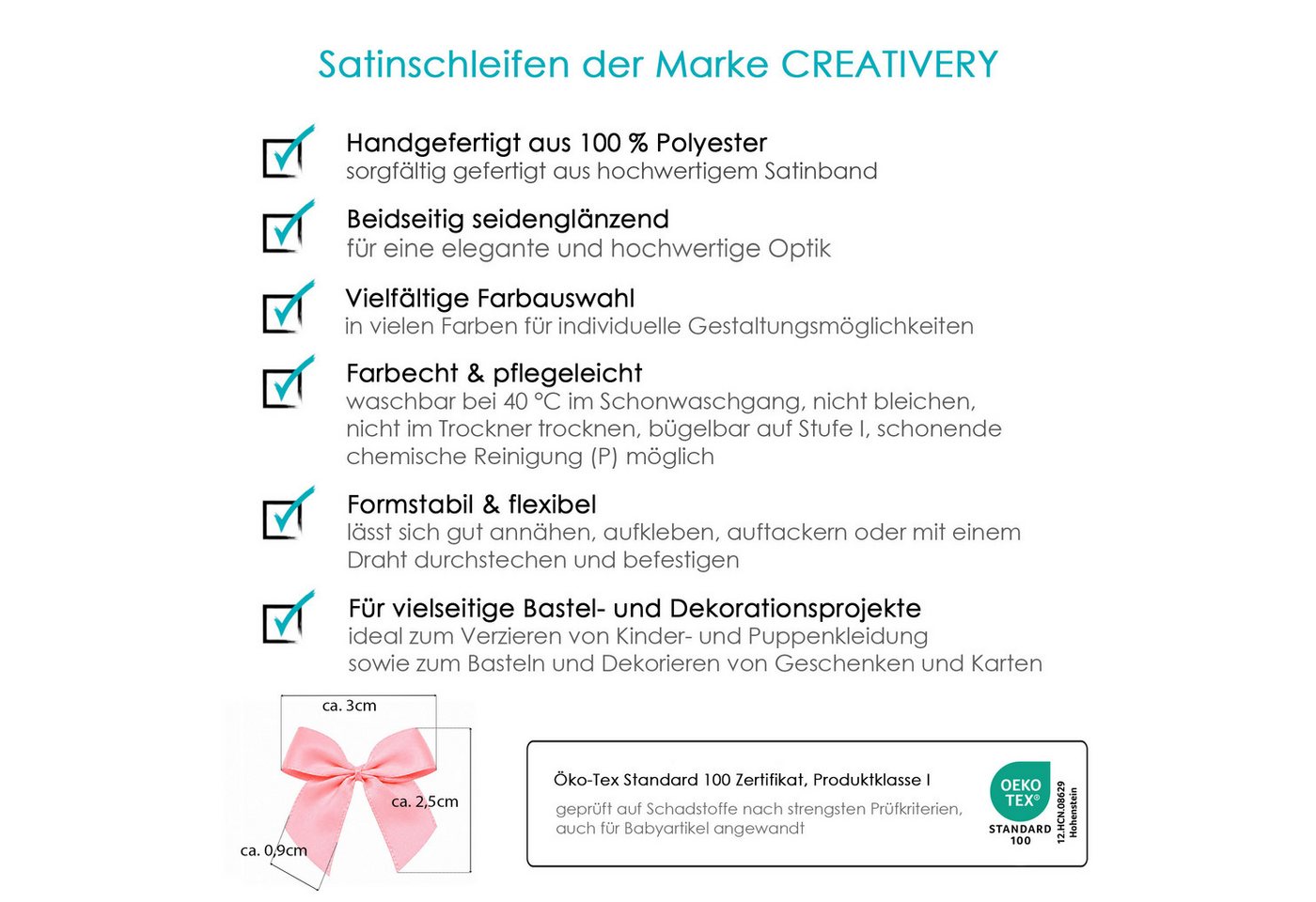 Creativery Streudeko, Satinschleifen 30x25mm zum Basteln & Aufnähen 20 Stück Weiß