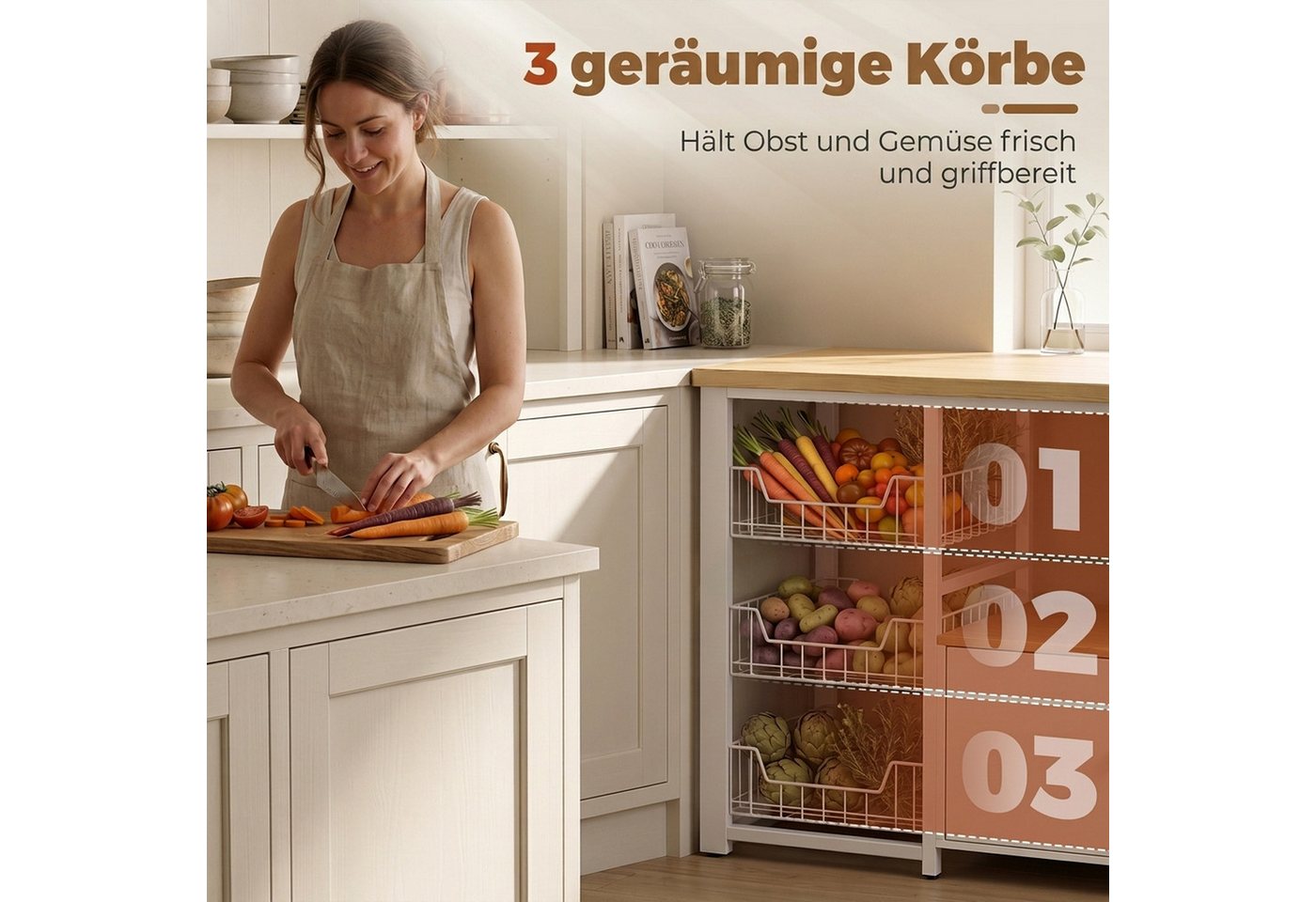 HOMCOM Küchenregal Mikrowellenregal mit Arbeitsplatte, 100x35x80cm, Weiß, Standregal 1-tlg., 3 Körbe, Schrank, Kippschutz Bild 2