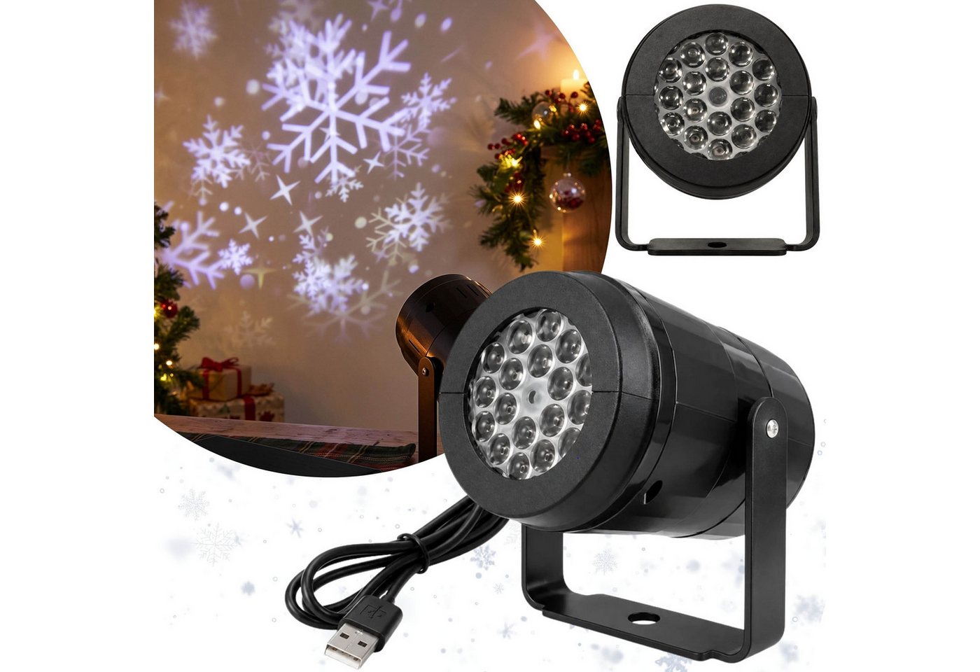 Sarcia.eu Lichtervorhang LED-Schneeprojektor mit beweglichen Schneeflocken, USB Bild 2