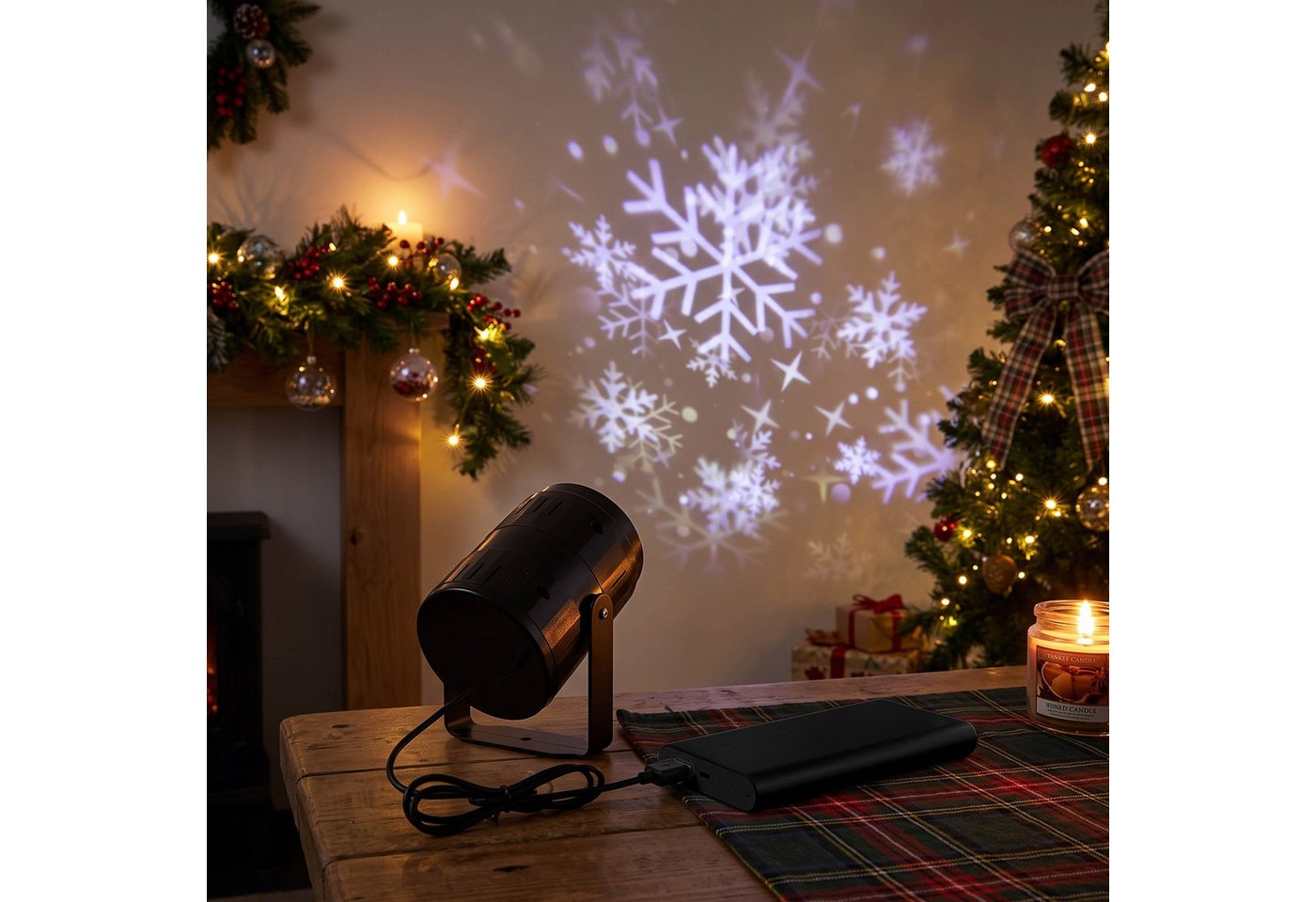 Sarcia.eu Lichtervorhang LED-Schneeprojektor mit beweglichen Schneeflocken, USB Bild 3