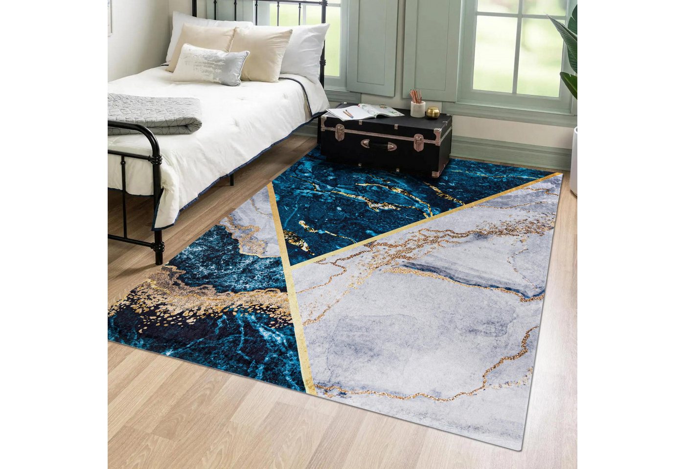Mazovia Designteppich Glamour Marmor Anthrazit Blau Wohnzimmer, Schlafzimmer, Esszimmer, Fußbodenheizung Bild 2