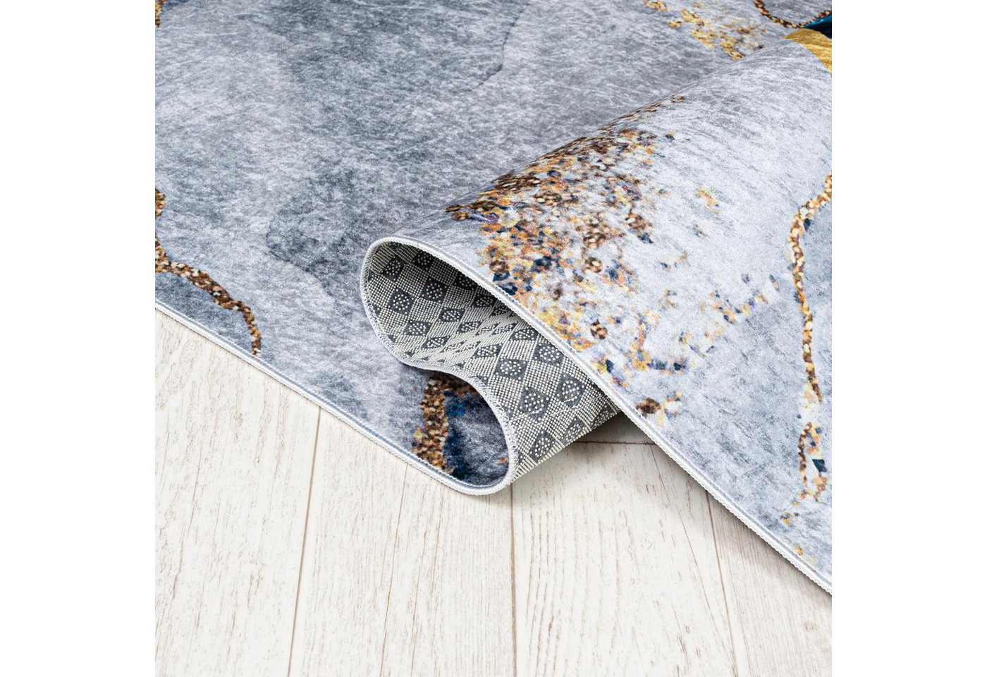 Mazovia Designteppich Glamour Marmor Anthrazit Blau Wohnzimmer, Schlafzimmer, Esszimmer, Fußbodenheizung Bild 3