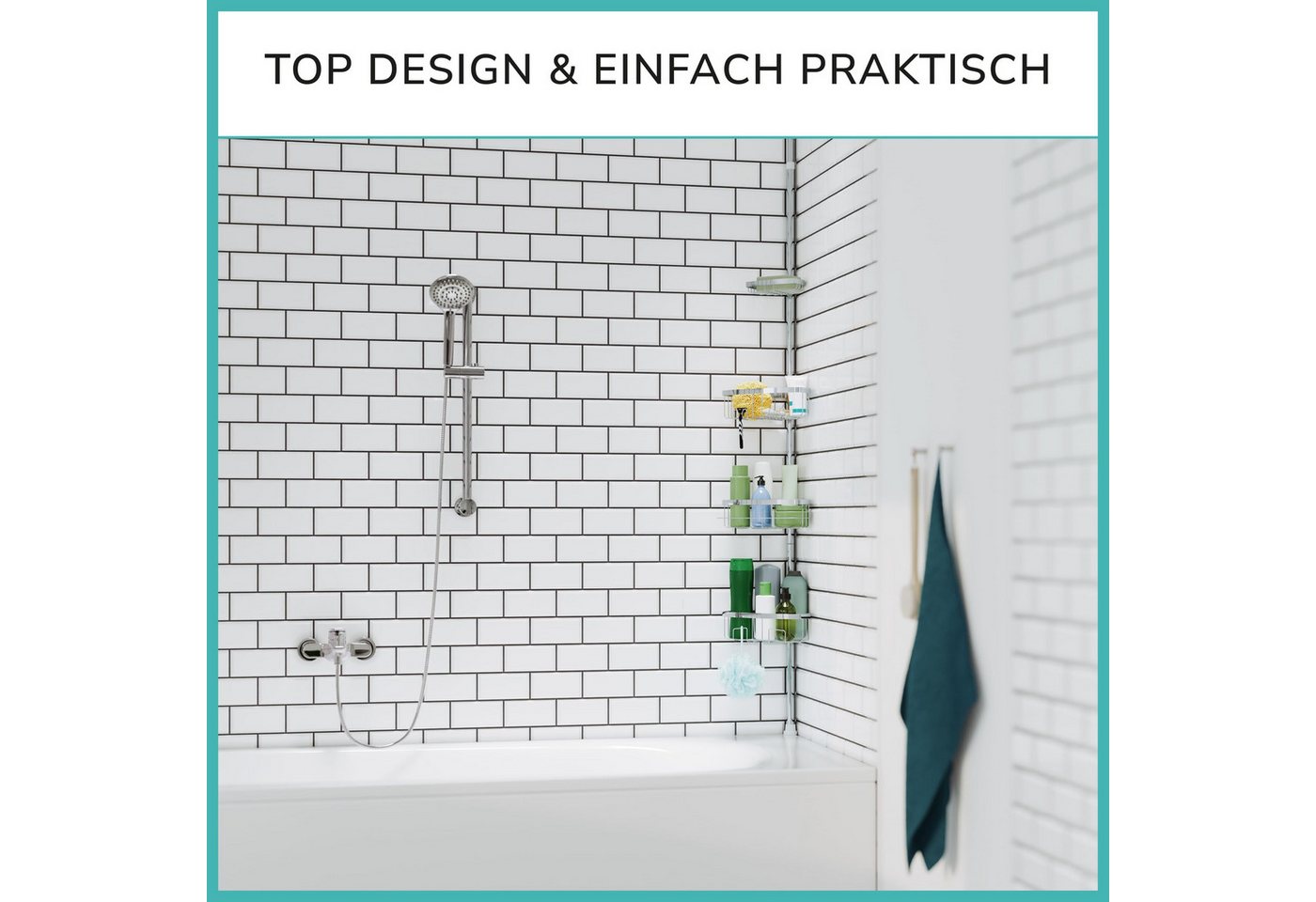 Laakfeld Duschregal Teleskop Duschregal mit 3 Fach Anti-Rost Schutz 105-270cm, - Stabiles & flexibles Teleskop Duschregal ohne Bohren, Teleskopregal Bad 4 Körbe - Klemmregal Dusche und Badewanne Bild 3