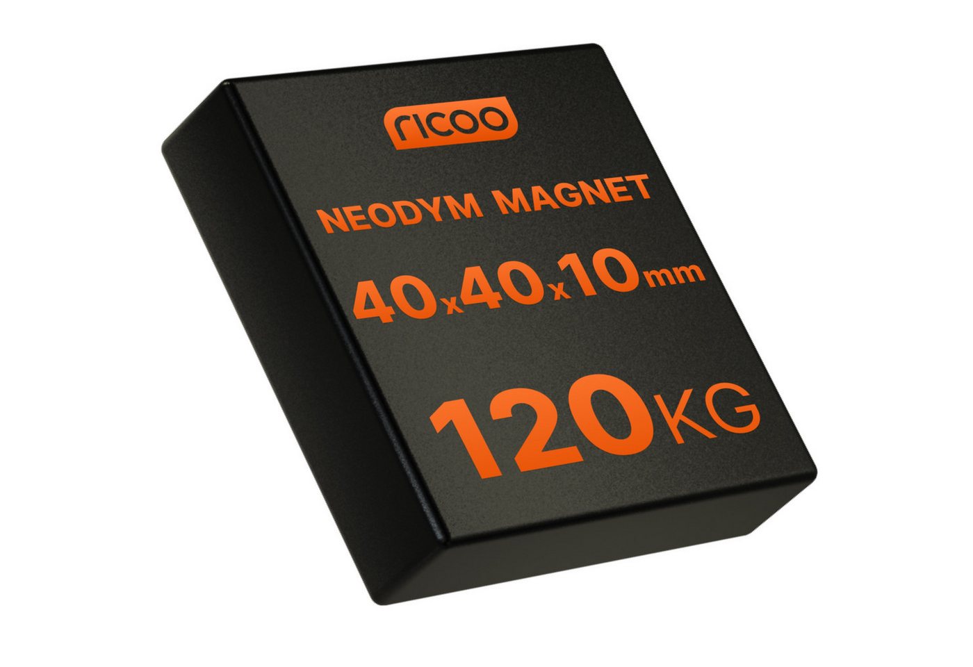 RICOO Magnet Neodym Magnet Extra Starke NEODYMMAGNET (1-St., 40x40x10 mm N45 quader Haftkraft bis 120Kg silber), Quadermagnet sehr starker Quader Breite x Tiefe x Höhe 4 x 4 x1 cm