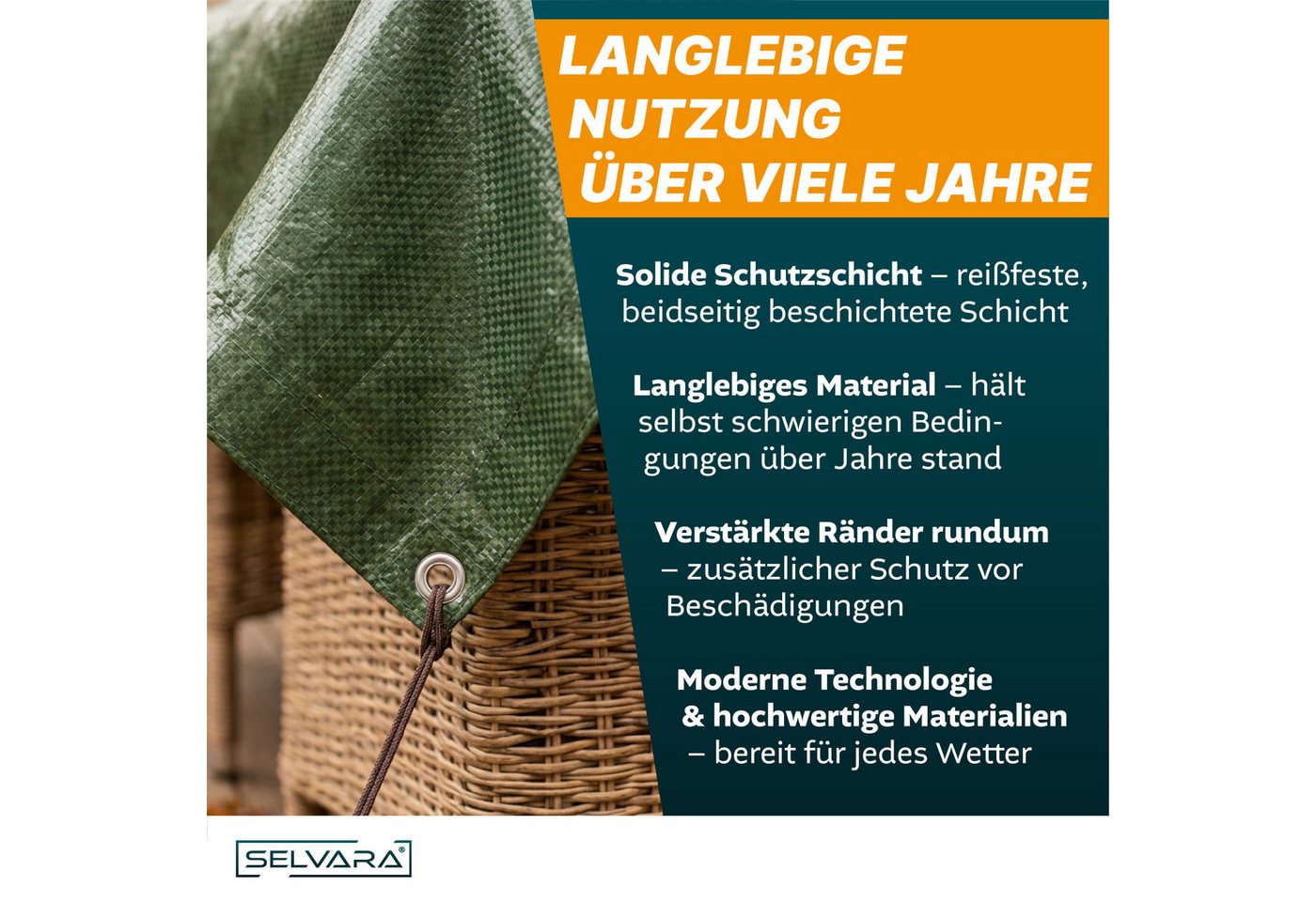 SELVARA Schutzplane Abdeckplane 180g/m² grün mit Ösen, Gewebeplane wasserdicht, reißfest, Plane UV-stabilisiert in vielen verschiedenen Farben & Größen