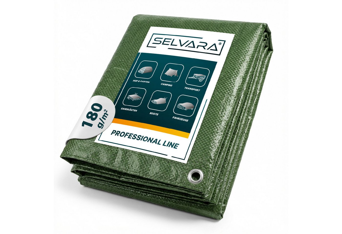 SELVARA Schutzplane Abdeckplane 180g/m² grün mit Ösen, Gewebeplane wasserdicht, reißfest, Plane UV-stabilisiert in vielen verschiedenen Farben & Größen Bild 3
