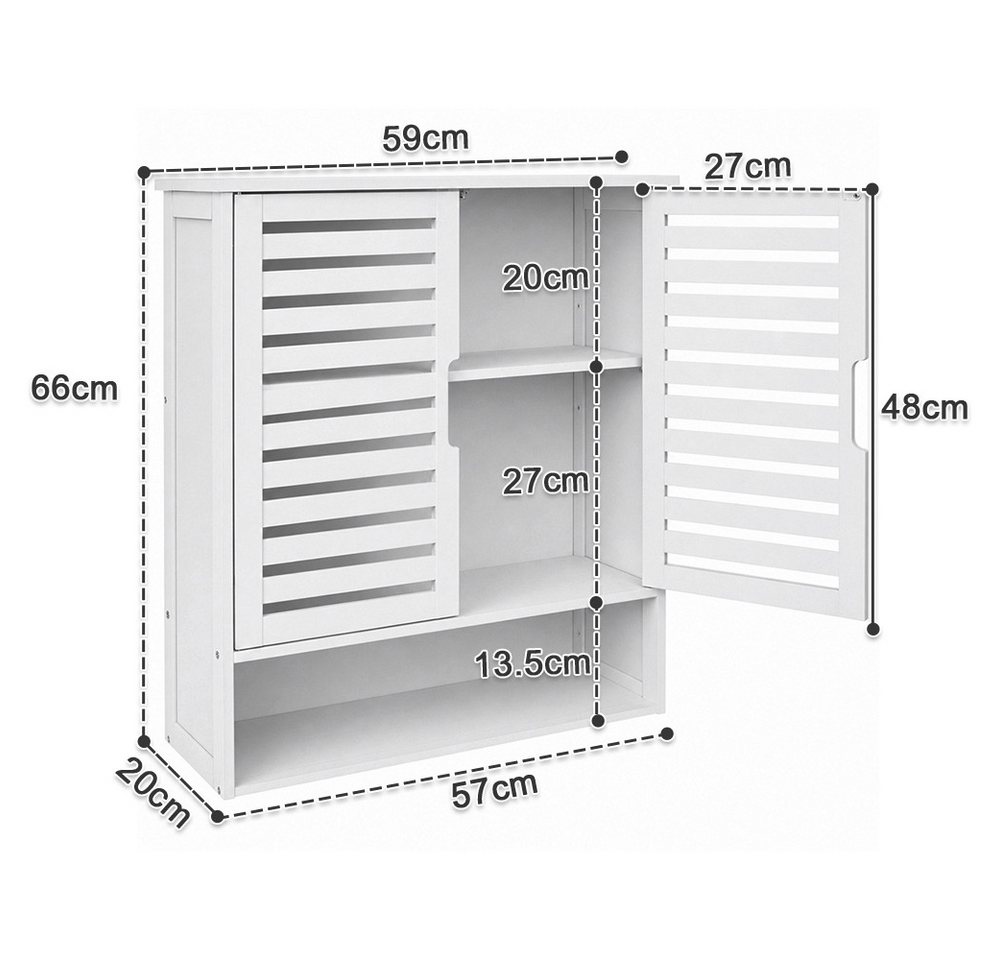 JEOBEST Hängeschrank Badschrank, Bambus Badezimmerschrank, Wandregal (1-St) Platzsparend, Wandschrank mit Doppeltüren
