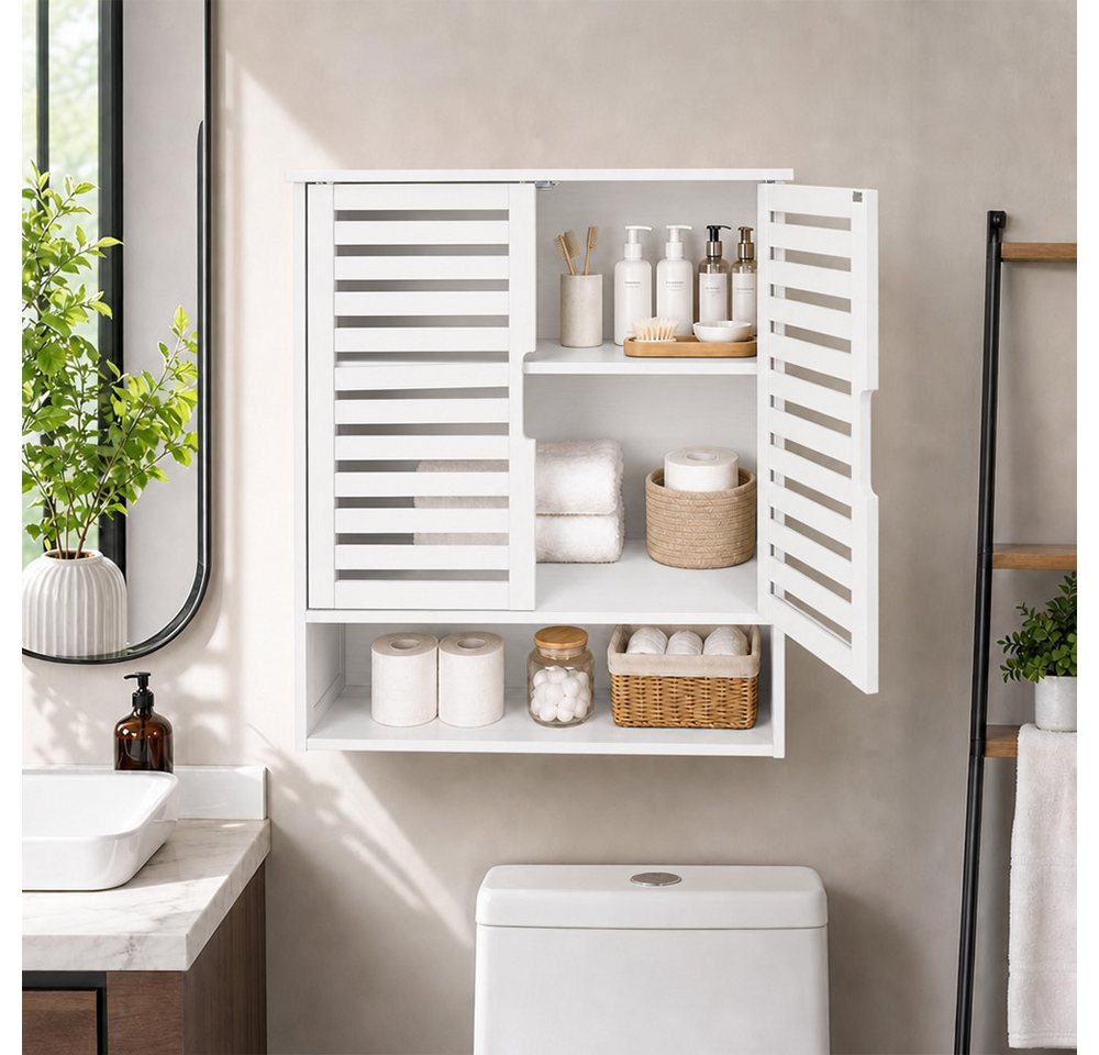 JEOBEST Hängeschrank Badschrank, Bambus Badezimmerschrank, Wandregal (1-St) Platzsparend, Wandschrank mit Doppeltüren Bild 2