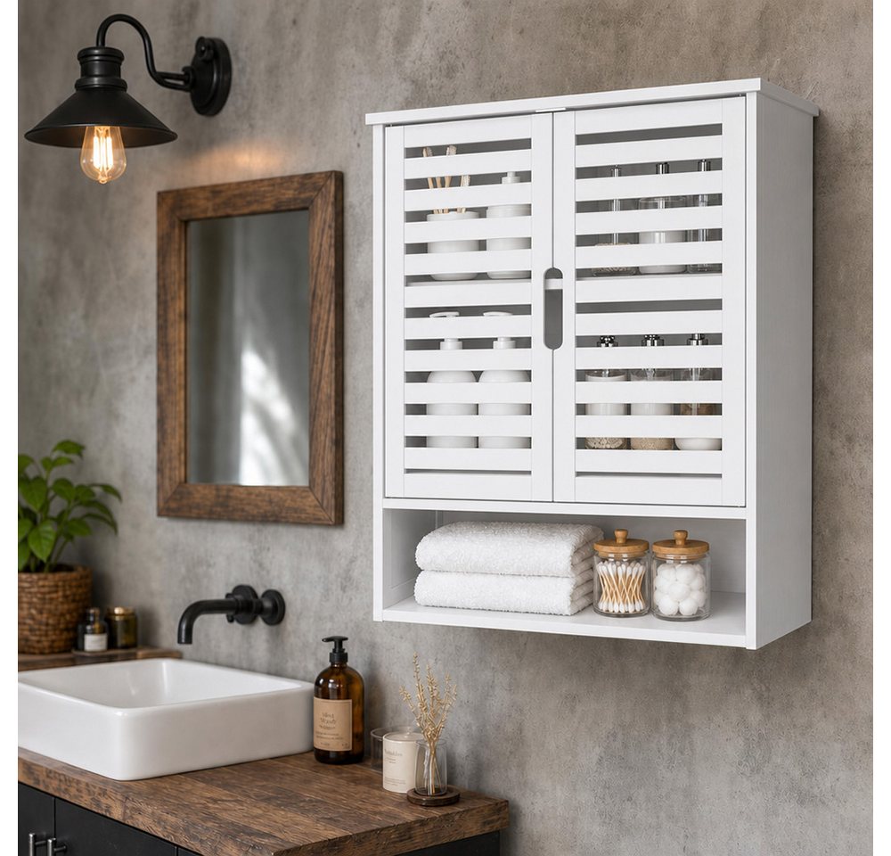JEOBEST Hängeschrank Badschrank, Bambus Badezimmerschrank, Wandregal (1-St) Platzsparend, Wandschrank mit Doppeltüren Bild 4