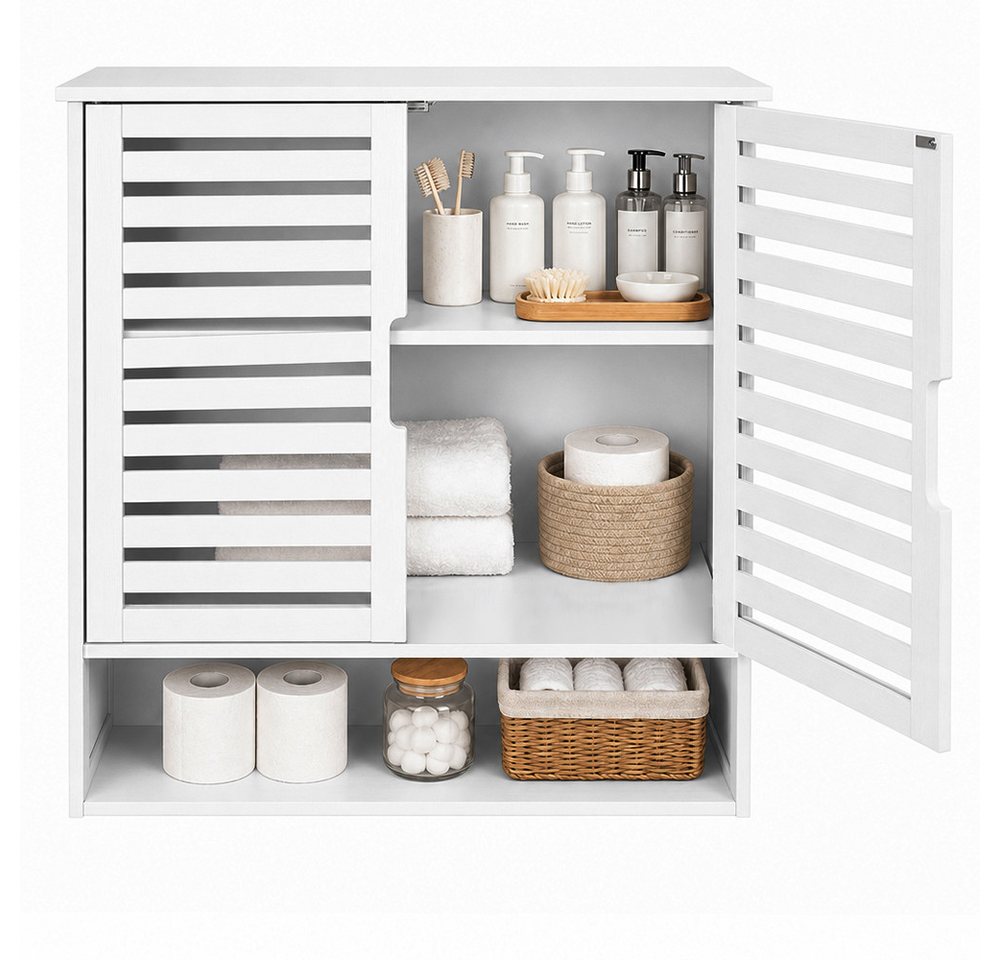 JEOBEST Hängeschrank Badschrank, Bambus Badezimmerschrank, Wandregal (1-St) Platzsparend, Wandschrank mit Doppeltüren Bild 5