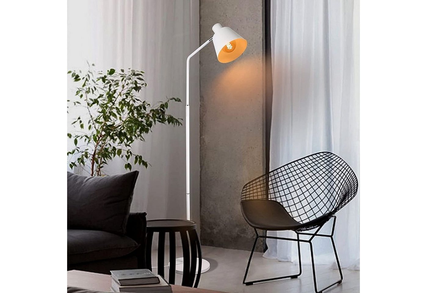 ZMH Stehlampe Weiß, E27-Fassung, maximal 40W, verstellbarer Lampenkopf, Höhe 166 cm, ohne Leuchtmittel, Keine Lichtquelle, eignet sich für Wohnzimmer und Schlafzimmer Bild 2