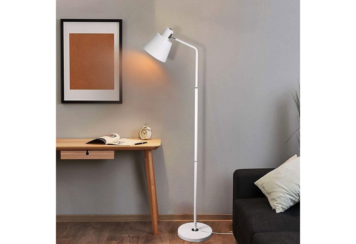 ZMH Stehlampe Weiß, E27-Fassung, maximal 40W, verstellbarer Lampenkopf, Höhe 166 cm, ohne Leuchtmittel, Keine Lichtquelle, eignet sich für Wohnzimmer und Schlafzimmer Bild 3