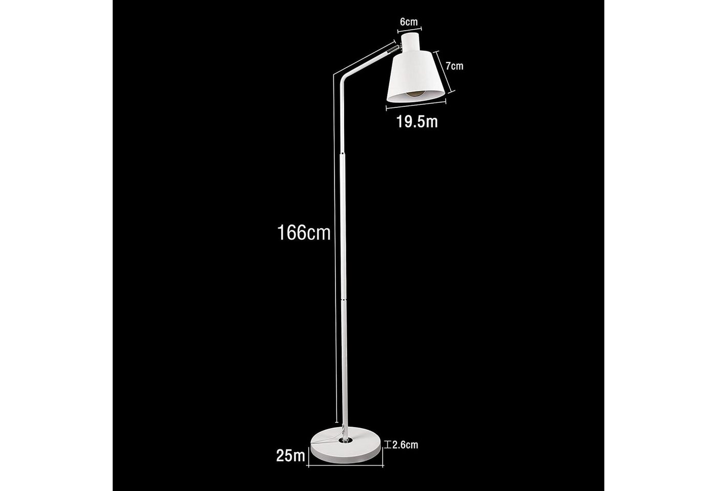 ZMH Stehlampe Weiß, E27-Fassung, maximal 40W, verstellbarer Lampenkopf, Höhe 166 cm, ohne Leuchtmittel, Keine Lichtquelle, eignet sich für Wohnzimmer und Schlafzimmer Bild 4