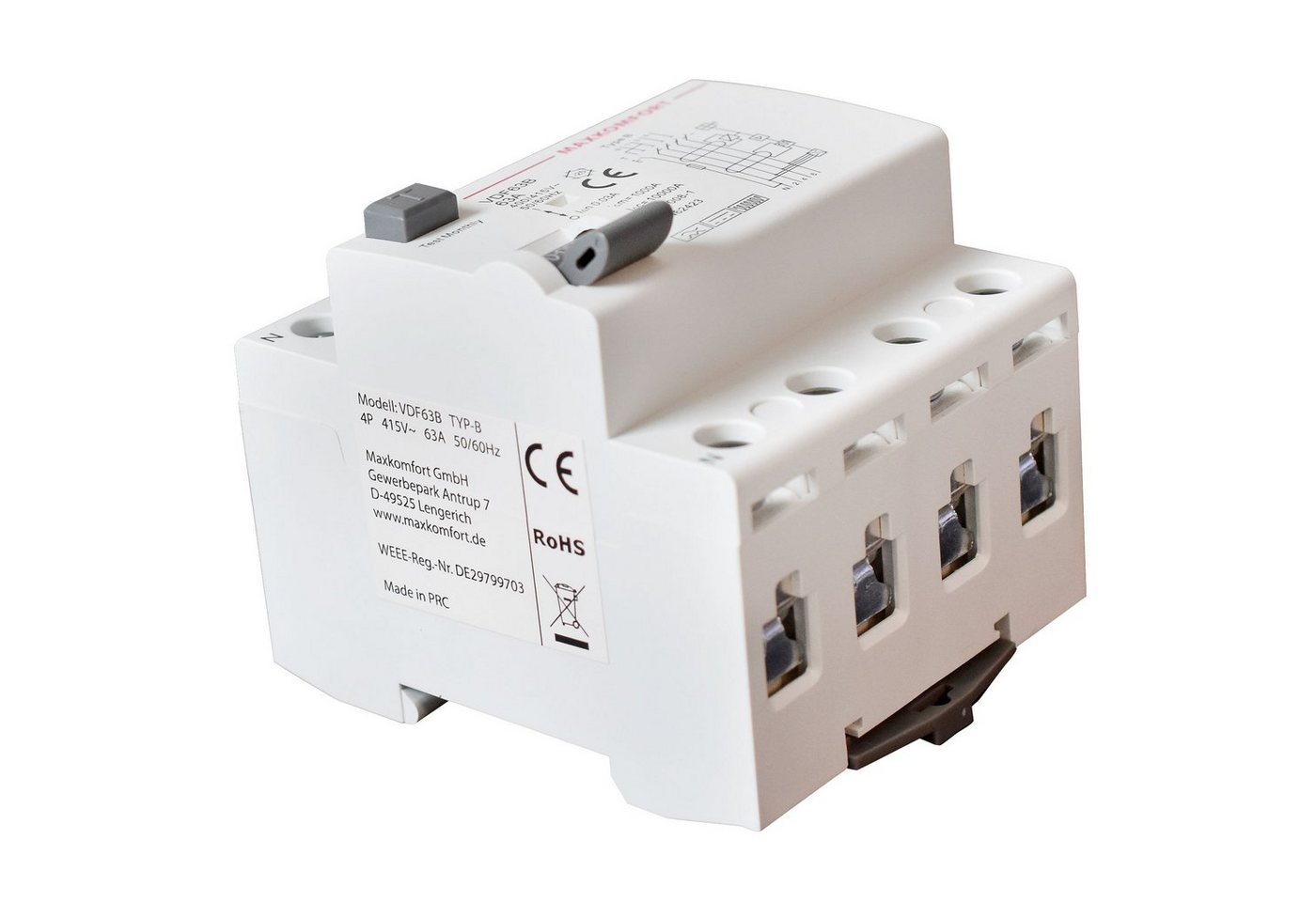 Maxkomfort Schalter FI-Schutzschalter Typ B 63A 30mA 4Polig (1-St), Allstromsensitiv, Typ B, 30mA