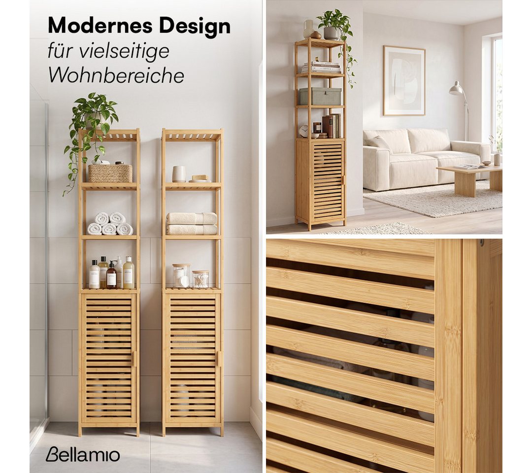 Bellamio Badregal Newa aus Bambus, Badezimmerschrank mit Ablage, lackiert, 5 Fächer, Badezimmerschrank 165×33×33cm, verfügbar in verschiedenen Ausführungen Bild 2