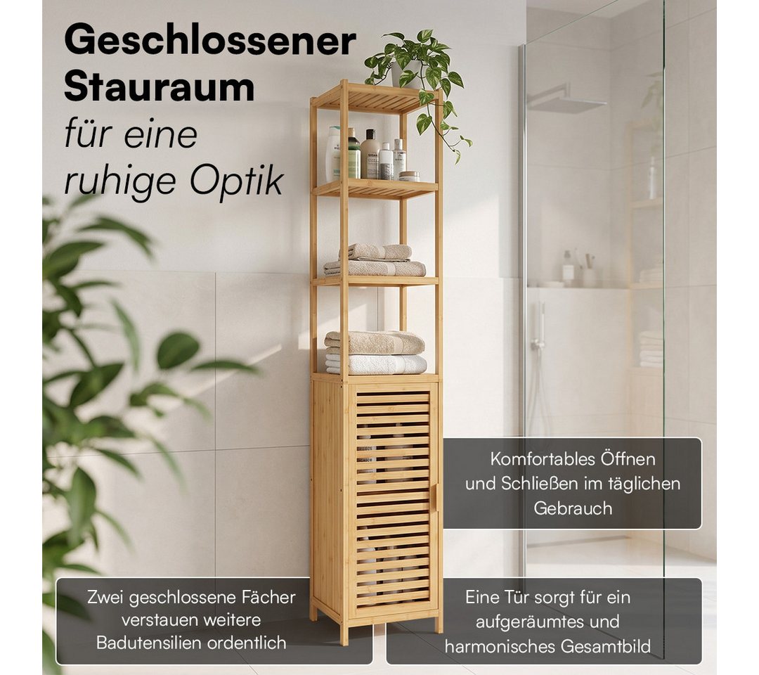 Bellamio Badregal Newa aus Bambus, Badezimmerschrank mit Ablage, lackiert, 5 Fächer, Badezimmerschrank 165×33×33cm, verfügbar in verschiedenen Ausführungen Bild 3