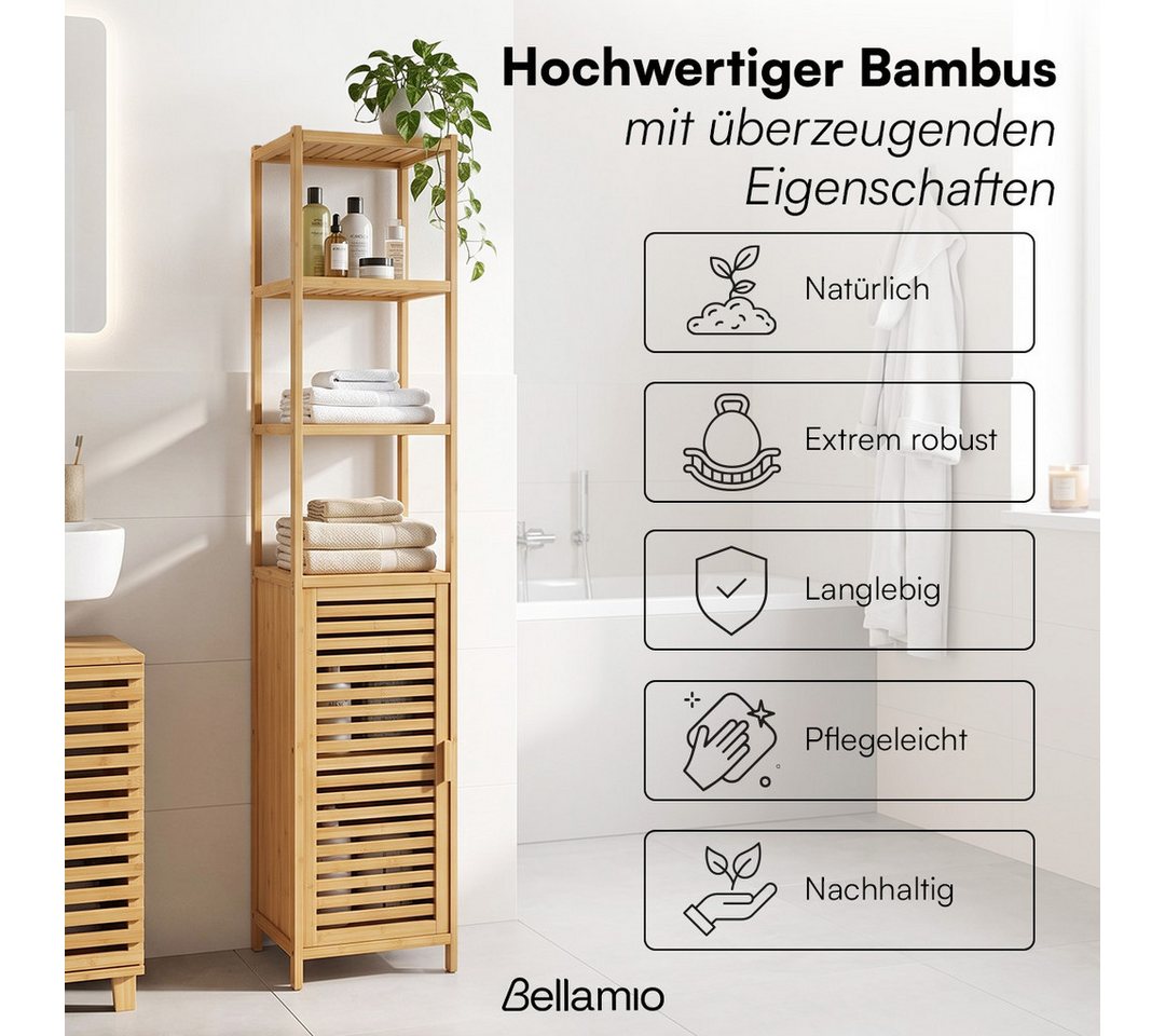 Bellamio Badregal Newa aus Bambus, Badezimmerschrank mit Ablage, lackiert, 5 Fächer, Badezimmerschrank 165×33×33cm, verfügbar in verschiedenen Ausführungen Bild 4