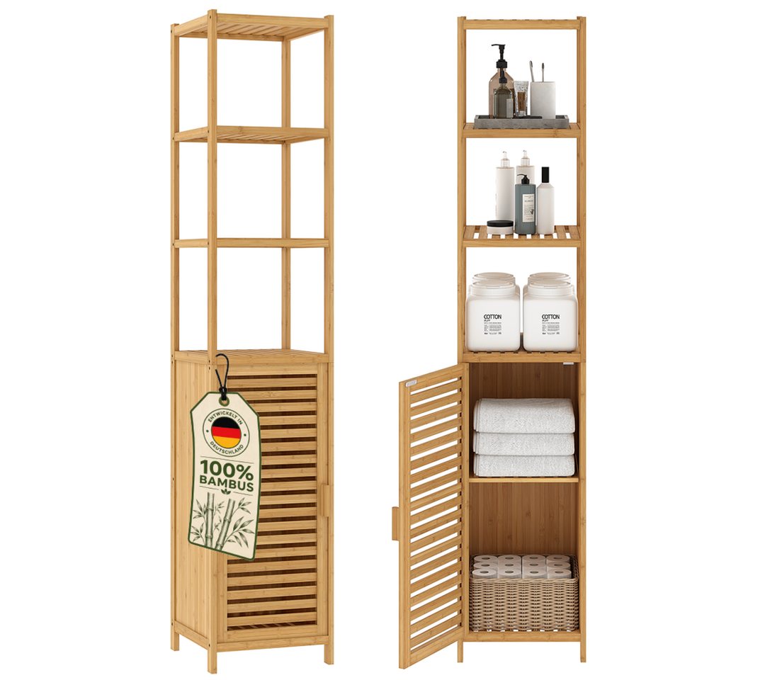 Bellamio Badregal Newa aus Bambus, Badezimmerschrank mit Ablage, lackiert, 5 Fächer, Badezimmerschrank 165×33×33cm, verfügbar in verschiedenen Ausführungen Bild 5