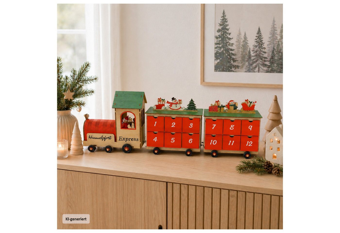 HTI-Living befüllbarer Adventskalender Adventskalender Weihnachtszug Rot (1 Stück, 1-tlg), Dekorativer Weihnachtskalender mit 24 Schubladen