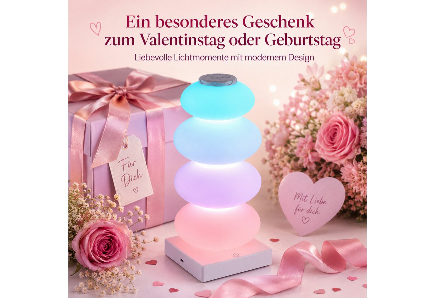 Fyrove LED Bogenlampe RGB Ambientelampe mit Touch-Steuerung,wiederaufladbare, mit Warmlicht 3500 K, kabelloses Nachtlicht mit Type-C, dekorative Schreibtischlampe, Geschenk zu Weihnachten & Geburtstag