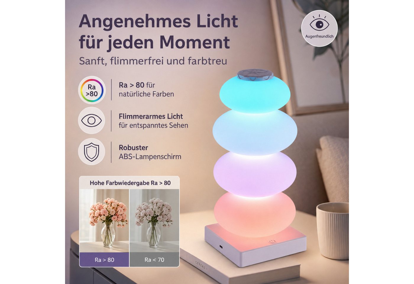Fyrove LED Bogenlampe RGB Ambientelampe mit Touch-Steuerung,wiederaufladbare, mit Warmlicht 3500 K, kabelloses Nachtlicht mit Type-C, dekorative Schreibtischlampe, Geschenk zu Weihnachten & Geburtstag Bild 5