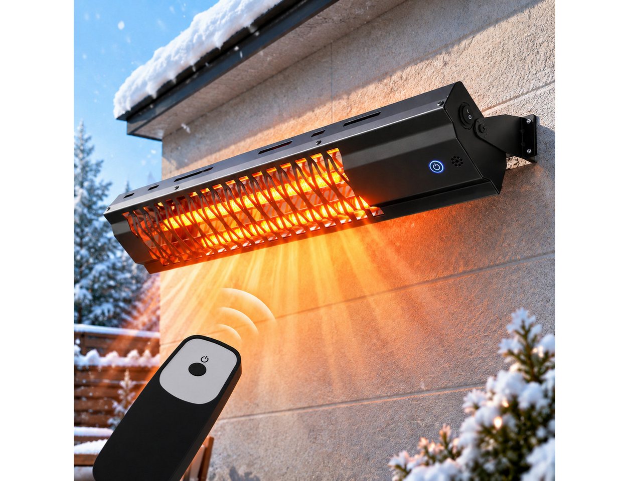 Ledklang Heizstrahler Beleuchtung Infrarotstrahler Innen&Außen,Infrarotheizung Fernbedienung, 2000 W, 65*13.1*6cm Touch-Steuerung für Terrasse,Balkon,Garten,Wohnzimmer