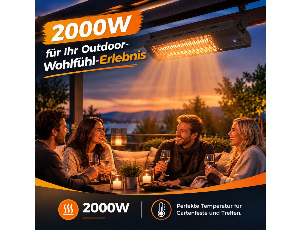 Ledklang Heizstrahler Beleuchtung Infrarotstrahler Innen&Außen,Infrarotheizung Fernbedienung, 2000 W, 65*13.1*6cm Touch-Steuerung für Terrasse,Balkon,Garten,Wohnzimmer Bild 3