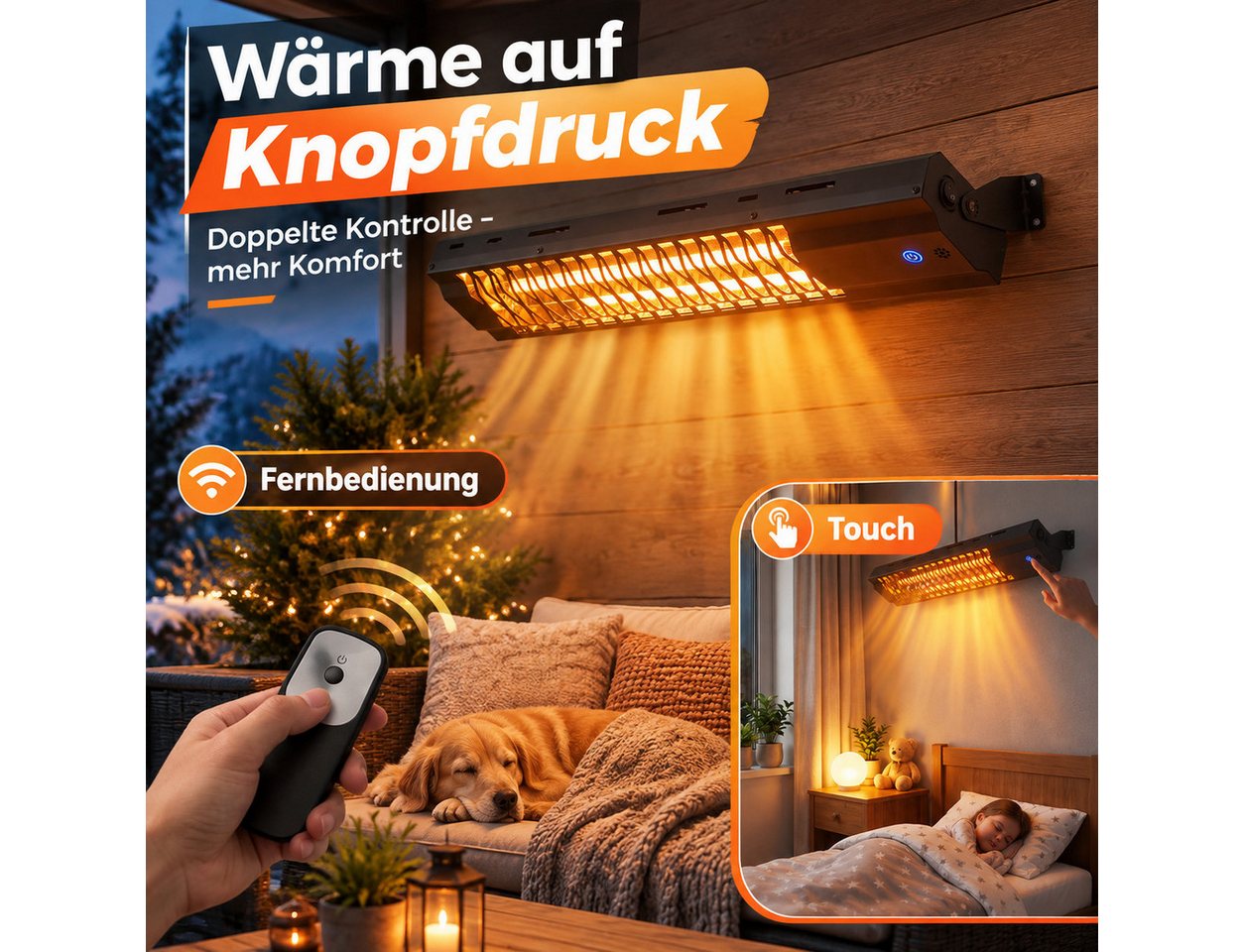 Ledklang Heizstrahler Beleuchtung Infrarotstrahler Innen&Außen,Infrarotheizung Fernbedienung, 2000 W, 65*13.1*6cm Touch-Steuerung für Terrasse,Balkon,Garten,Wohnzimmer Bild 5