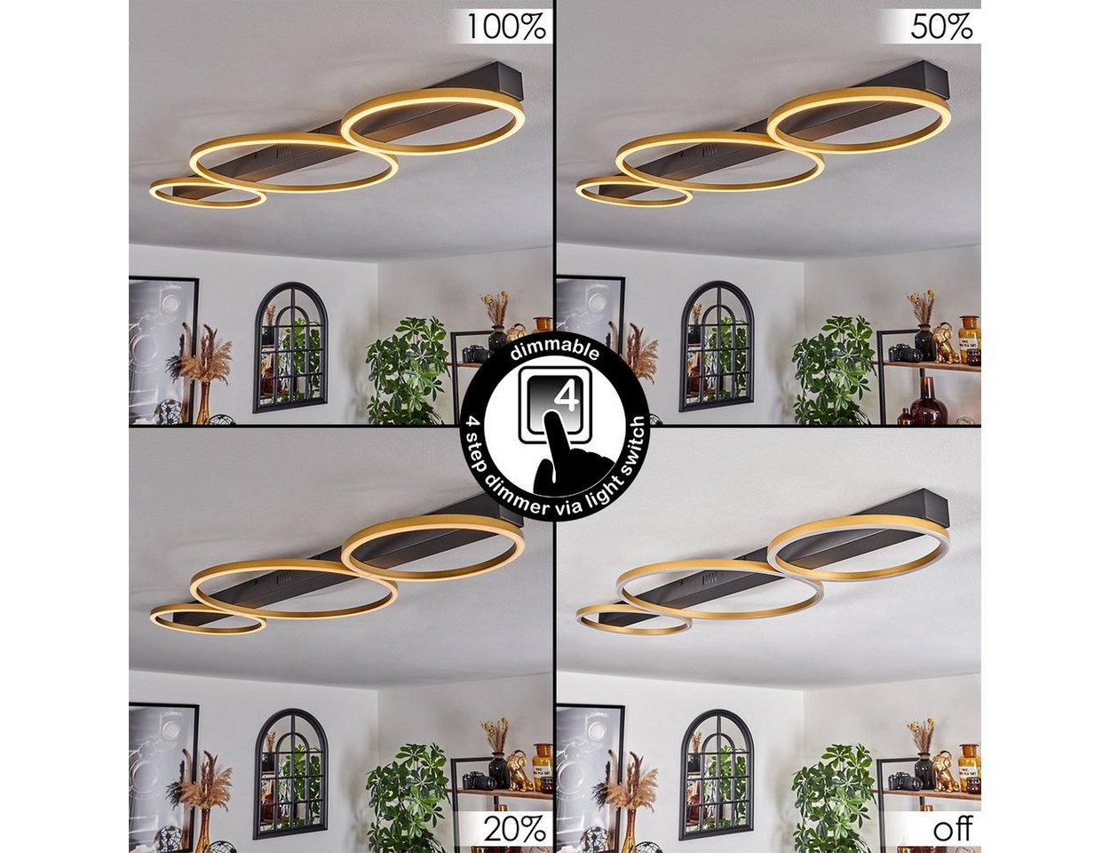 hofstein Deckenleuchte Deckenlampe aus Metall/Kunststoff in Schwarz/Goldfarben/Weiß, LED fest integriert, 3000 Kelvin, Leuchte, dimmbar über herkömmlichen Lichtschalter, 40 Watt, 1670 Lumen