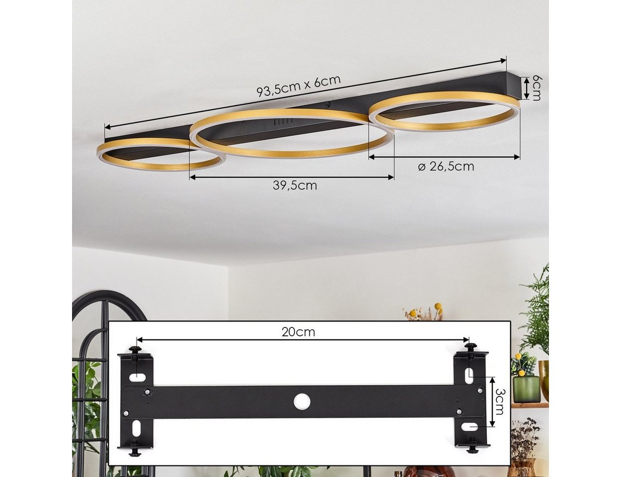 hofstein Deckenleuchte Deckenlampe aus Metall/Kunststoff in Schwarz/Goldfarben/Weiß, LED fest integriert, 3000 Kelvin, Leuchte, dimmbar über herkömmlichen Lichtschalter, 40 Watt, 1670 Lumen Bild 2