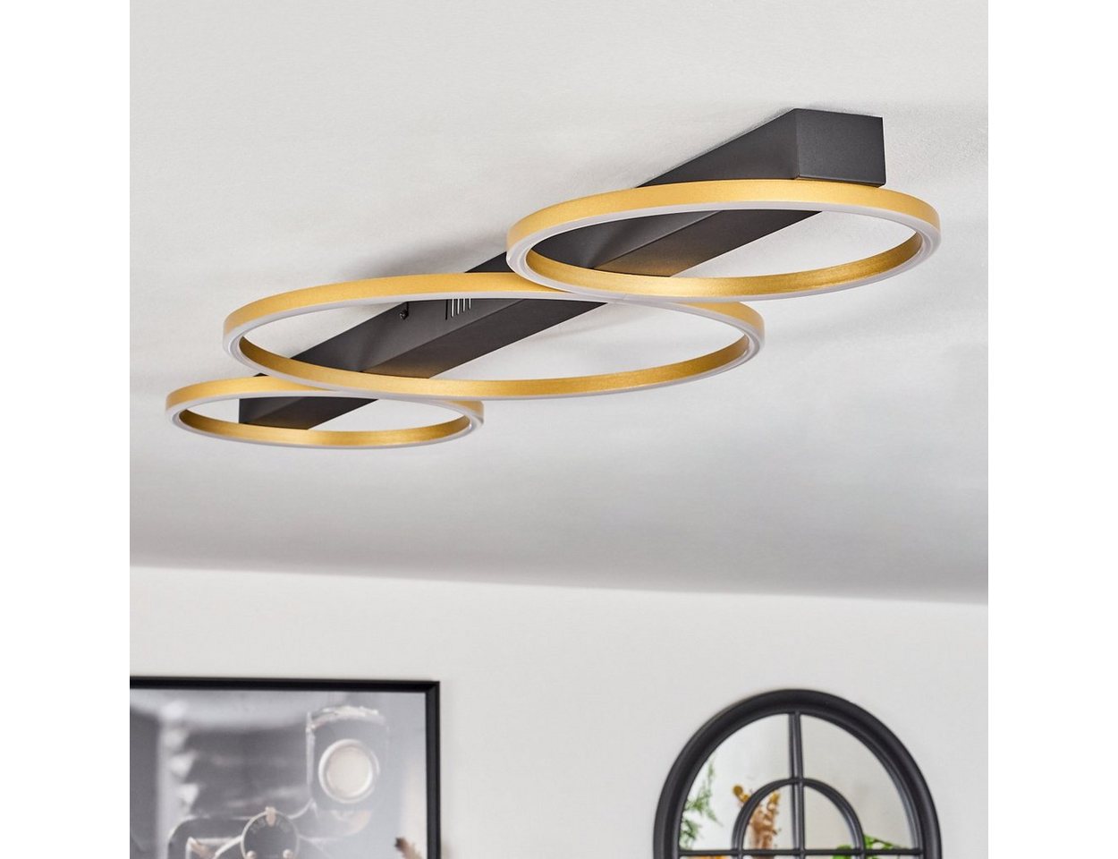 hofstein Deckenleuchte Deckenlampe aus Metall/Kunststoff in Schwarz/Goldfarben/Weiß, LED fest integriert, 3000 Kelvin, Leuchte, dimmbar über herkömmlichen Lichtschalter, 40 Watt, 1670 Lumen Bild 4