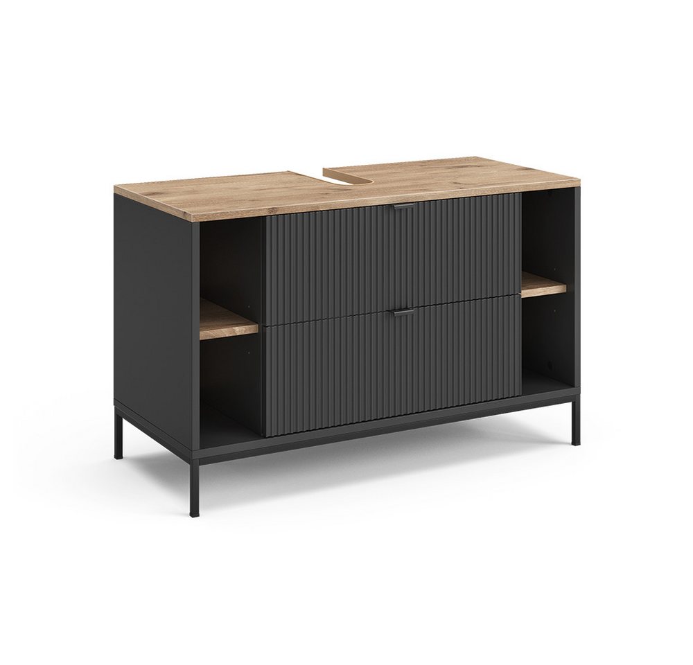 Vicco Waschbeckenunterschrank Eliza, Schwarz/Viking Oak, 100 x 63 cm mit 2 Schubladen (1-St)
