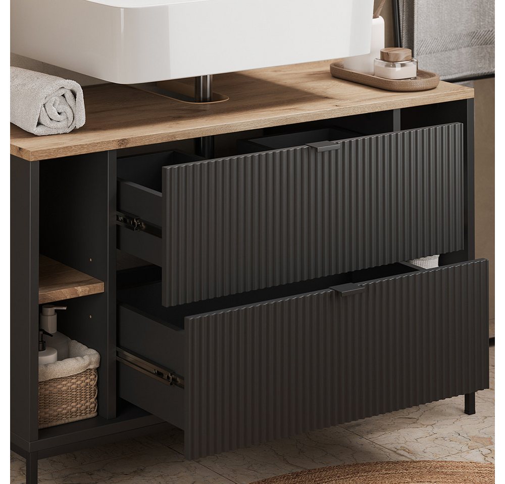 Vicco Waschbeckenunterschrank Eliza, Schwarz/Viking Oak, 100 x 63 cm mit 2 Schubladen (1-St) Bild 3