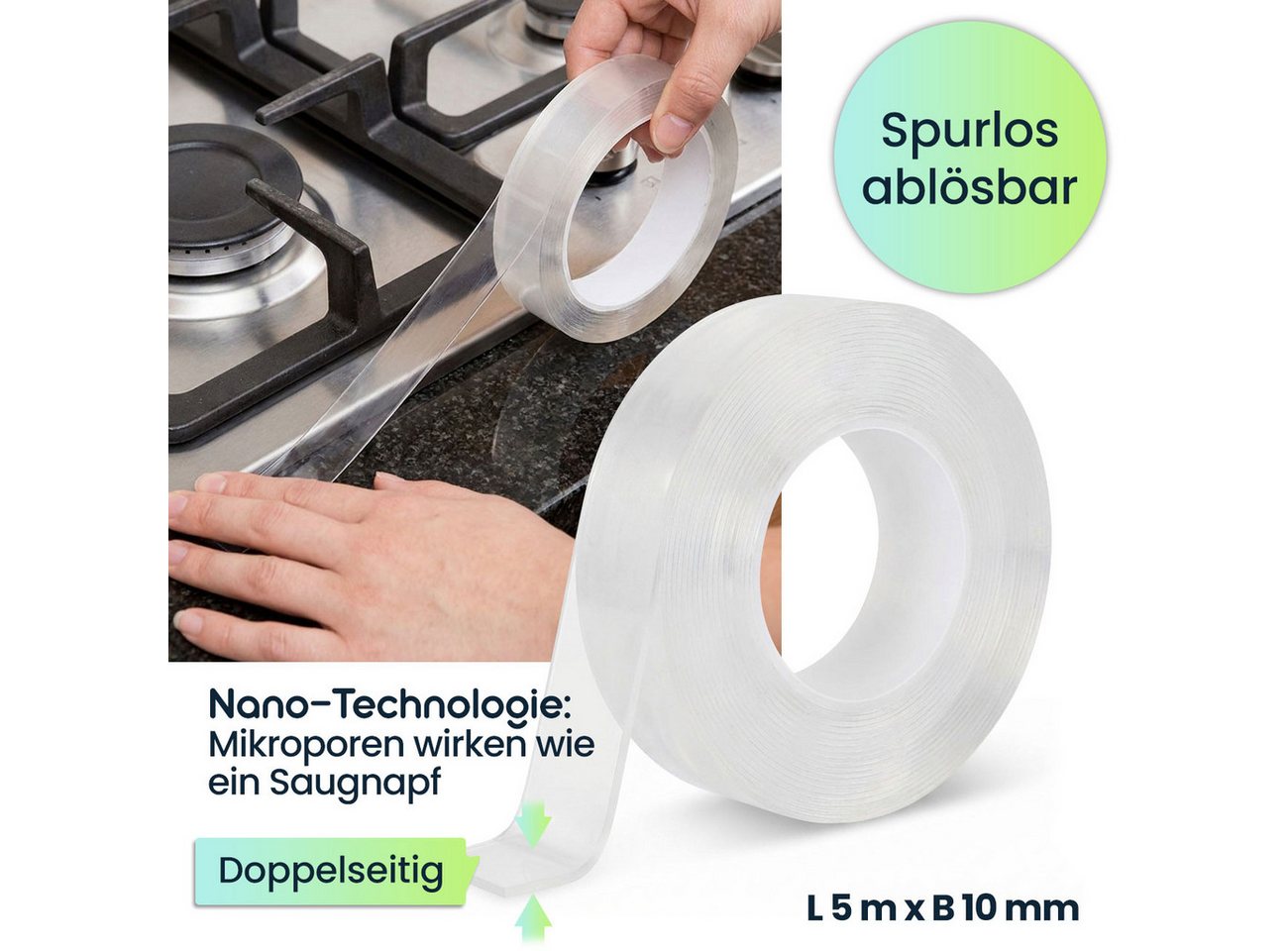 shop'n smile ideoon Klebeband Transparentes Nano Klebeband, L 5 m x B 10 mm (2-St) 5m x 10mm Bild 5