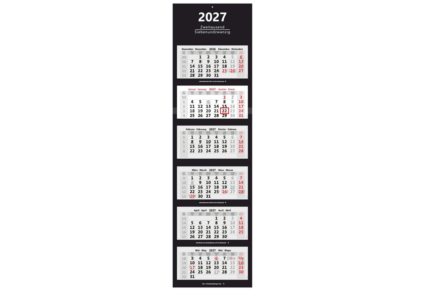 Anschütz Wandkalender Großer 6-Monatskalender 2027 schwarz Bild 2