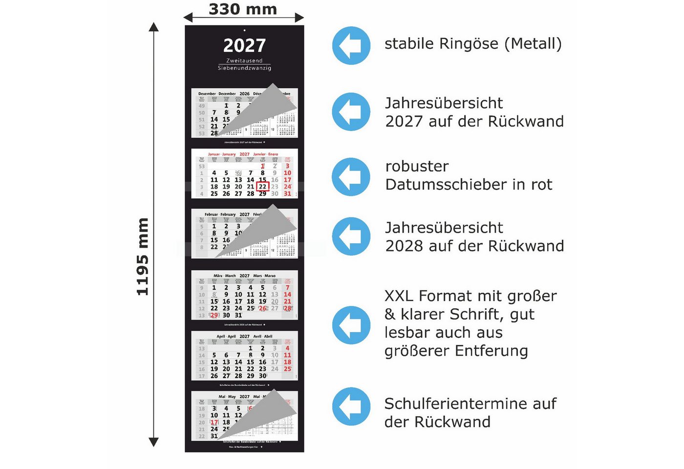 Anschütz Wandkalender Großer 6-Monatskalender 2027 schwarz Bild 4