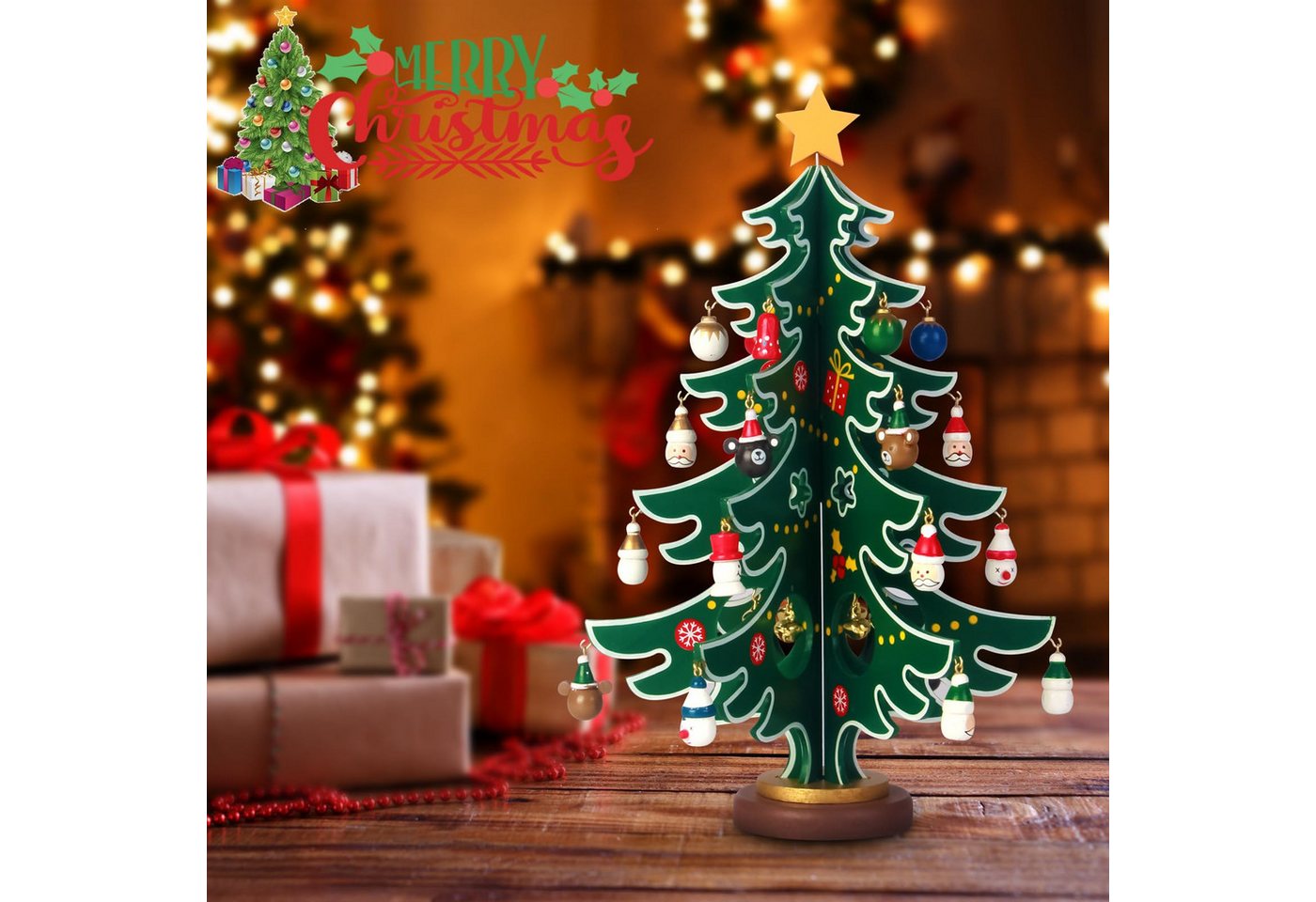 Bomiclss DIY-Adventskalender Weihnachtsbaum aus Holz für den Tisch,24-Tage Countdown Kinder, mit 30 Weihnachtsanhängern, Weihnachtsgeschenk für Kinder Bild 4