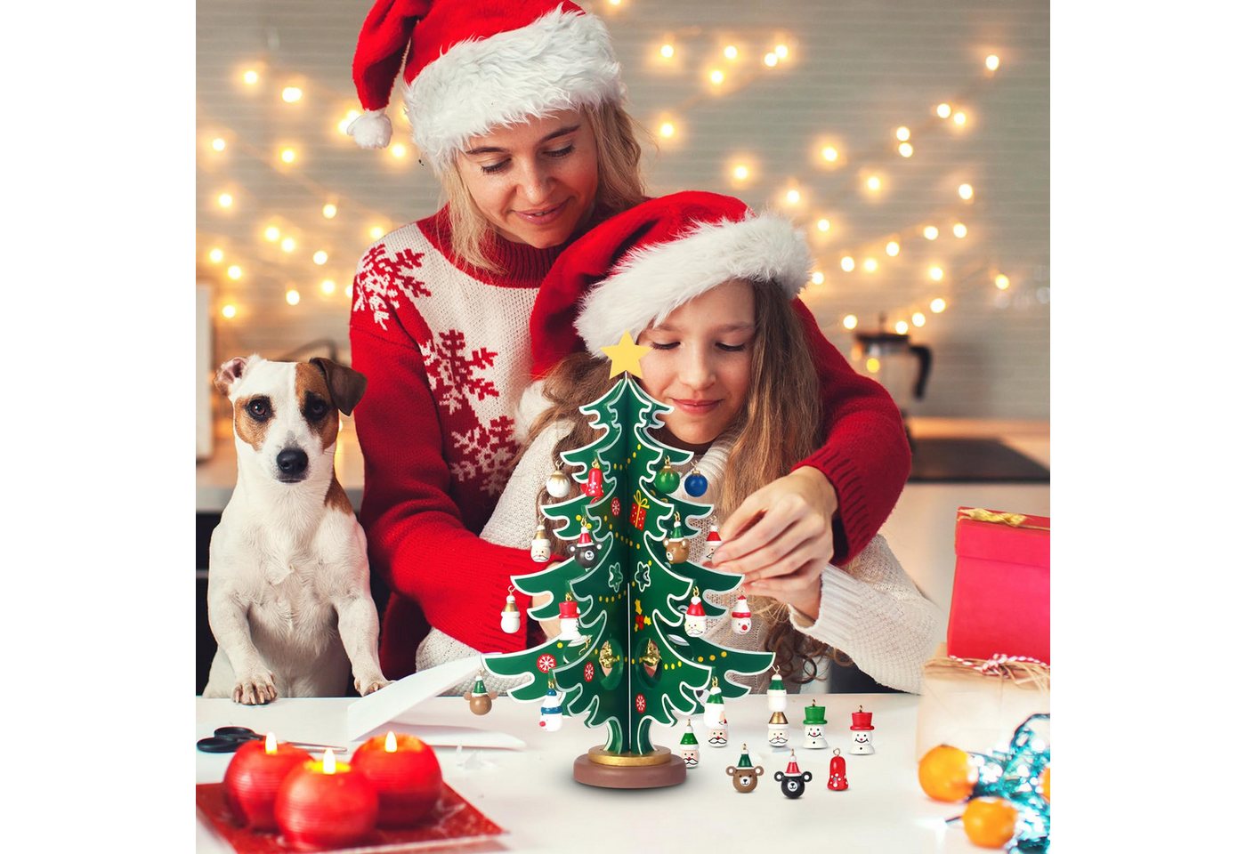 Bomiclss DIY-Adventskalender Weihnachtsbaum aus Holz für den Tisch,24-Tage Countdown Kinder, mit 30 Weihnachtsanhängern, Weihnachtsgeschenk für Kinder Bild 5